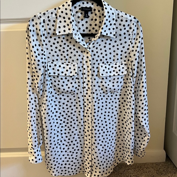 Who What Wear Cream and Black Polka Dot Top - Picture 1 of 4
